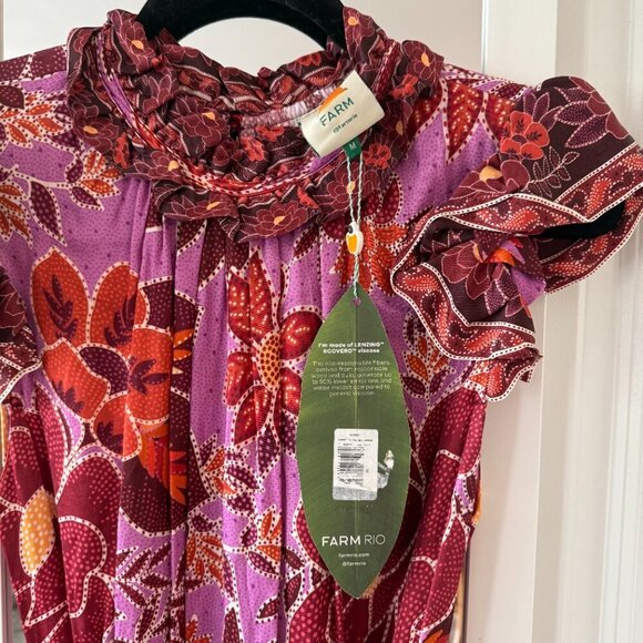 Farm Rio x Anthropologie Sweet Floral Midi Dress Lilac/ Purple Belted Size M NWT - Picture 2 of 6